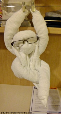 Welcomed into our cabin by a towel monkey