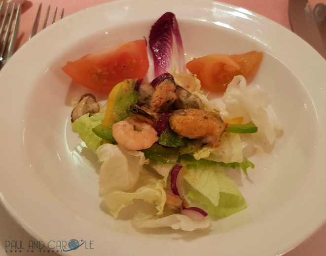 CMV Marco Polo Cruise ship seafood salad starter #CMV #cruising #maritime #voyages #marcopolo #marco #polo #cruise #reviews #seafood #starter #waldorf #restaurant