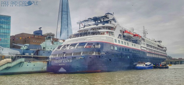 silver cloud cruise ship docked in london in front of the shard  expedition cruises #silversea #cruises #thisissilversea #expedition #cruising 