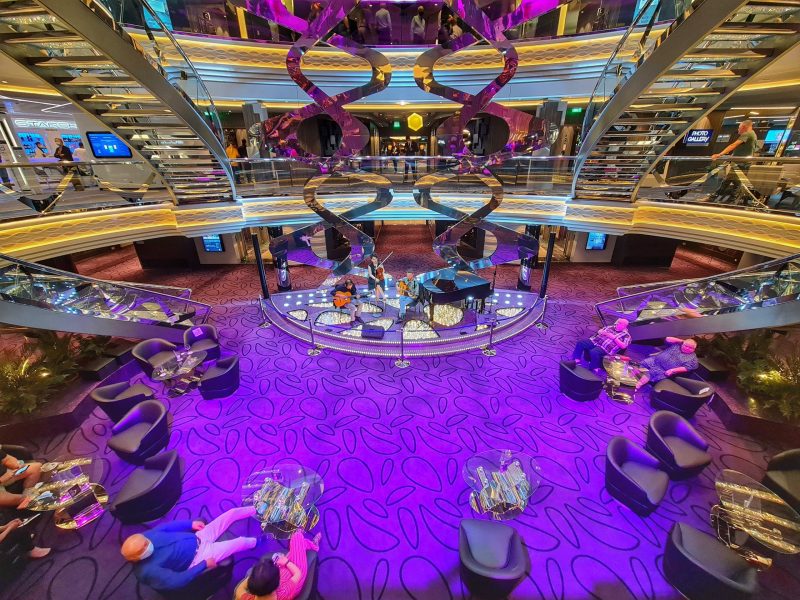 Looking down to ground floor Atrium MSC Virtuosa Cruise Ship Review