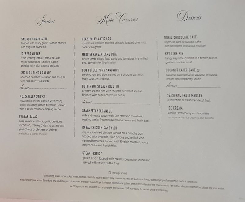 lunch menu main dining room anthem of the seas cruise ship review