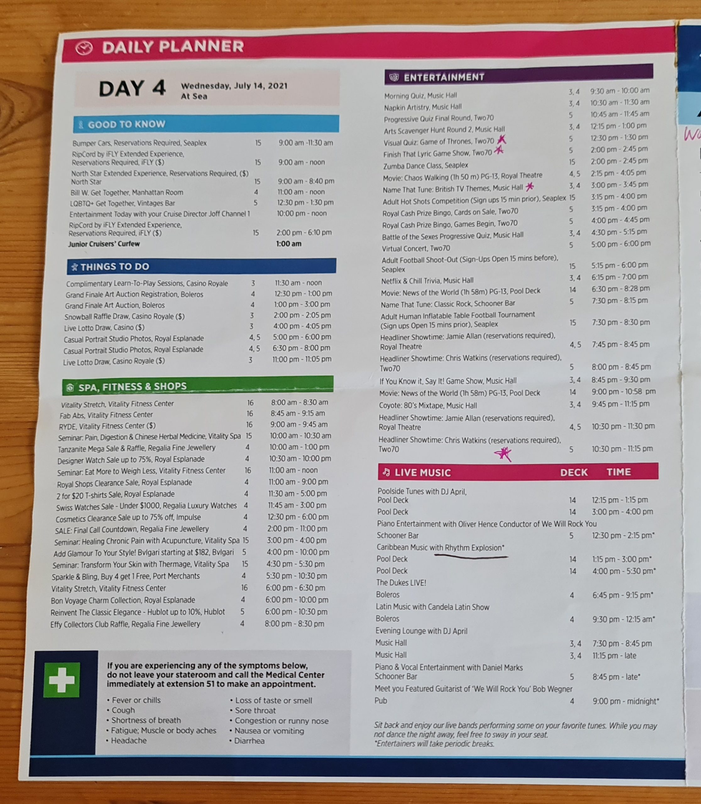 Seacation UK Royal Caribbean Anthem of the Seas Cruise Compass Daily Programs Daily planner