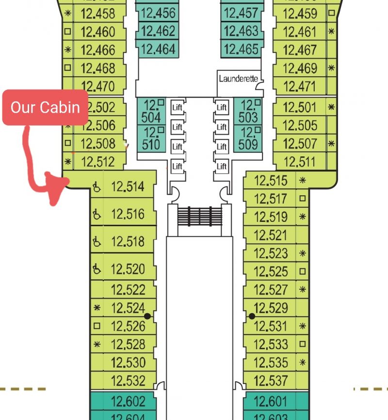 P&O Iona Accessible Balcony Cabin 12514 Review Deck 12 plan