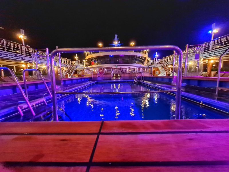 Pool deck at night Cunard Queen Elizabeth Cruise Ship