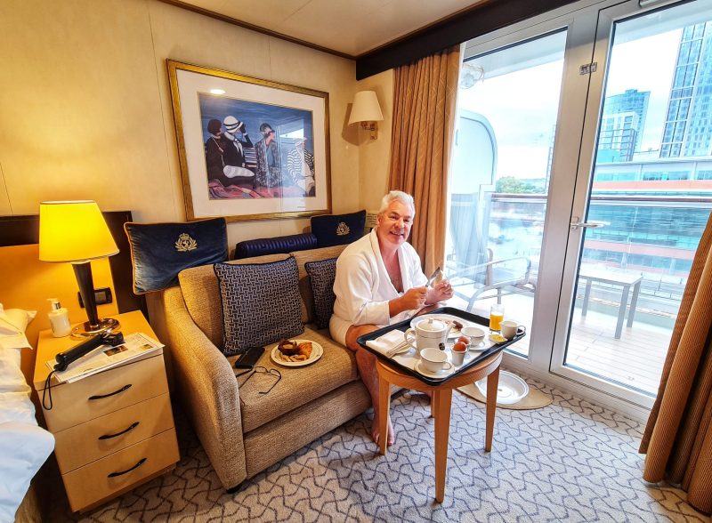 Breakfast in cabin Cunard Queen Elizabeth Cruise Ship
