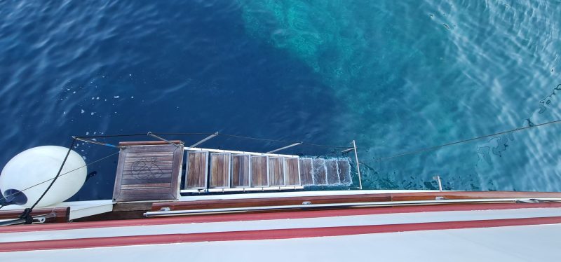 Sail Croatia Queen Jelena swimming stop stairs