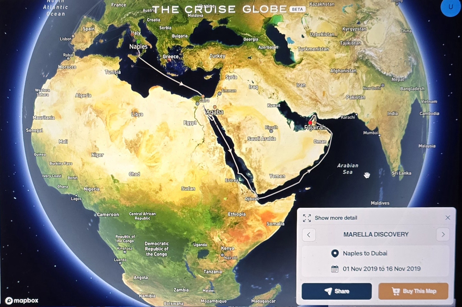 Cruise Maps Paul and Carole Naples to Dubai 2019