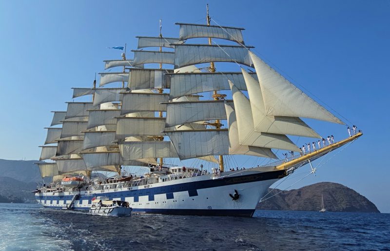 Paul and Carole Royal Clipper at full mast and crew on bowsprit